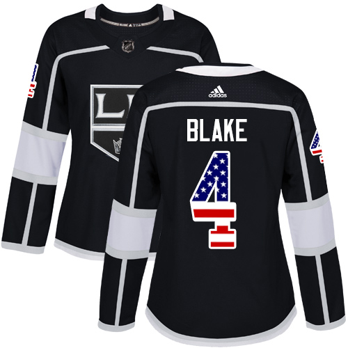Adidas Kings #4 Rob Blake Black Home Authentic USA Flag Women's Stitched NHL Jersey - Click Image to Close